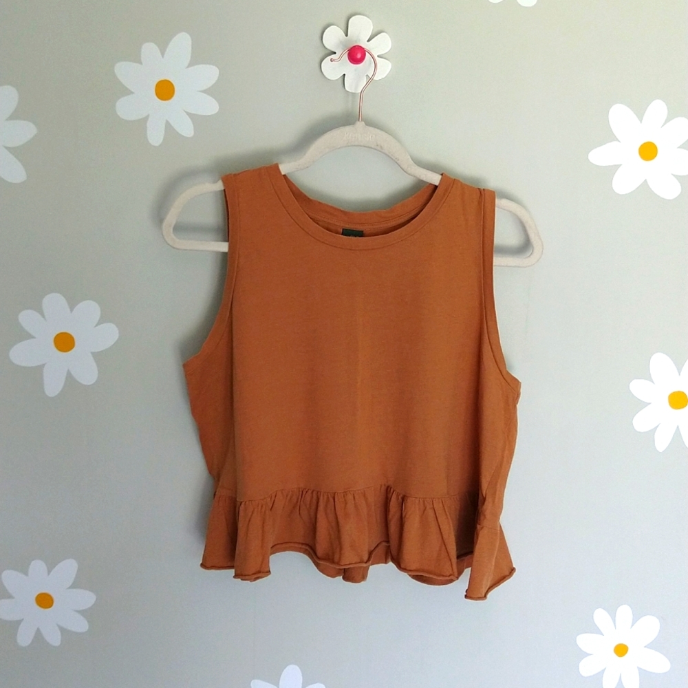Wild Fable Brown Ruffle Hem Sleeveless Crop Top - Picture 1 of 6